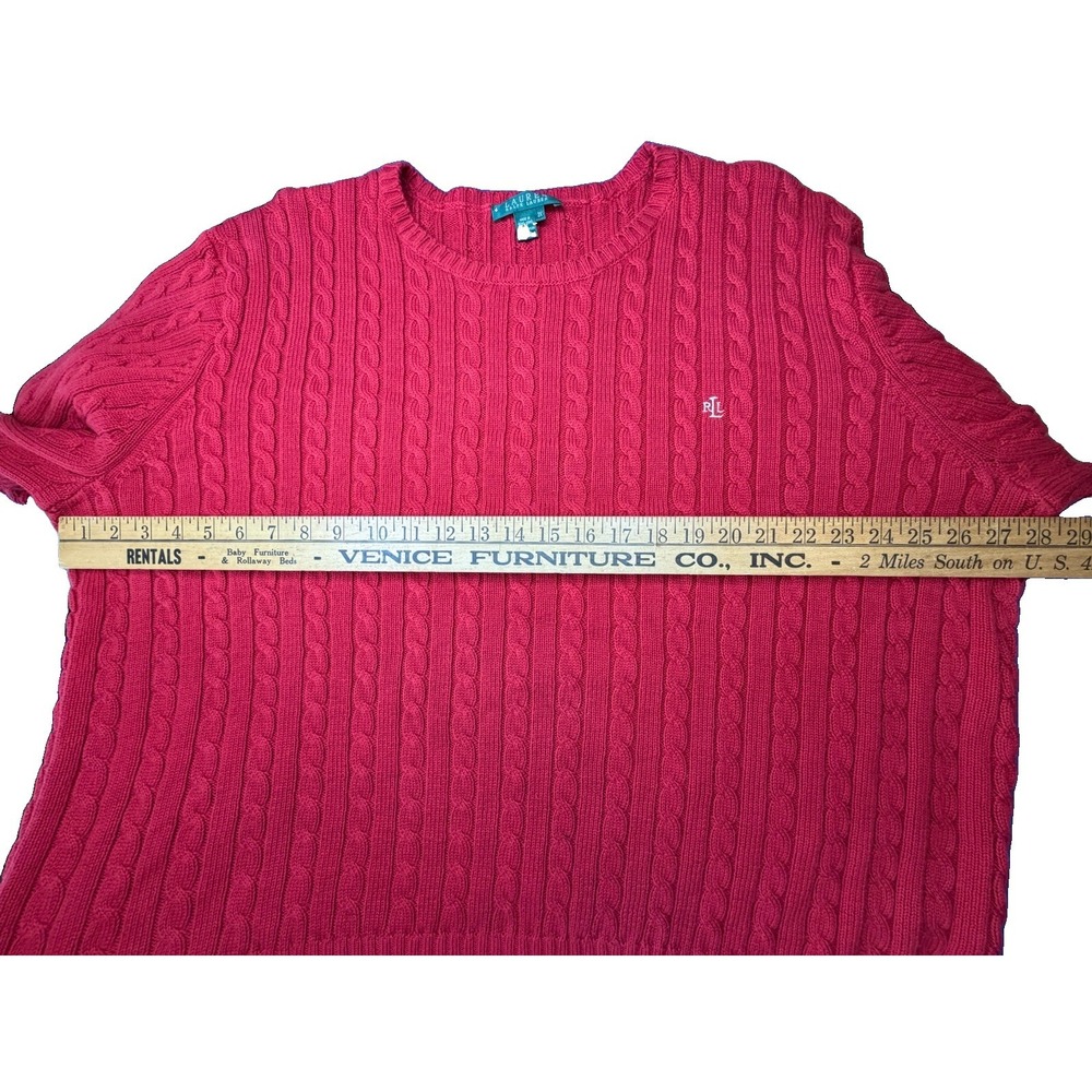 Lauren Ralph Lauren Women's Red Cotton Cable-Knit Crewneck Pullover Sweater 3X - Picture 6 of 11